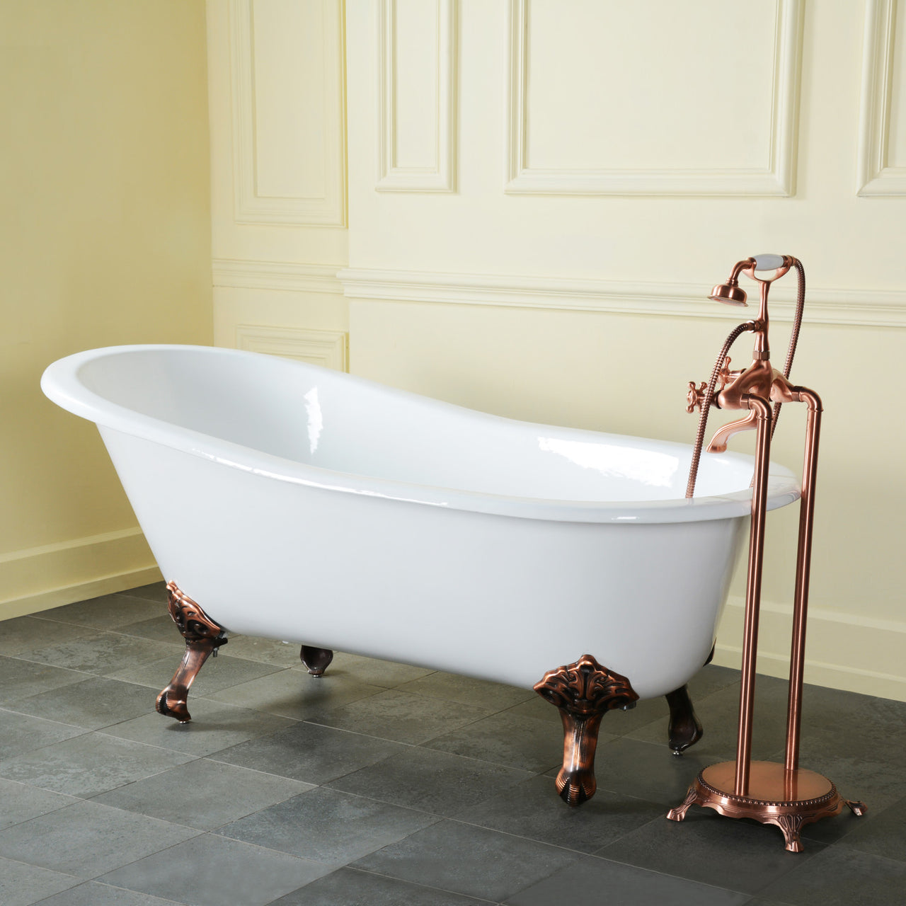 57-Inch Cast Iron Single Slipper Clawfoot Tub (No Faucet Drillings) - BNGBath