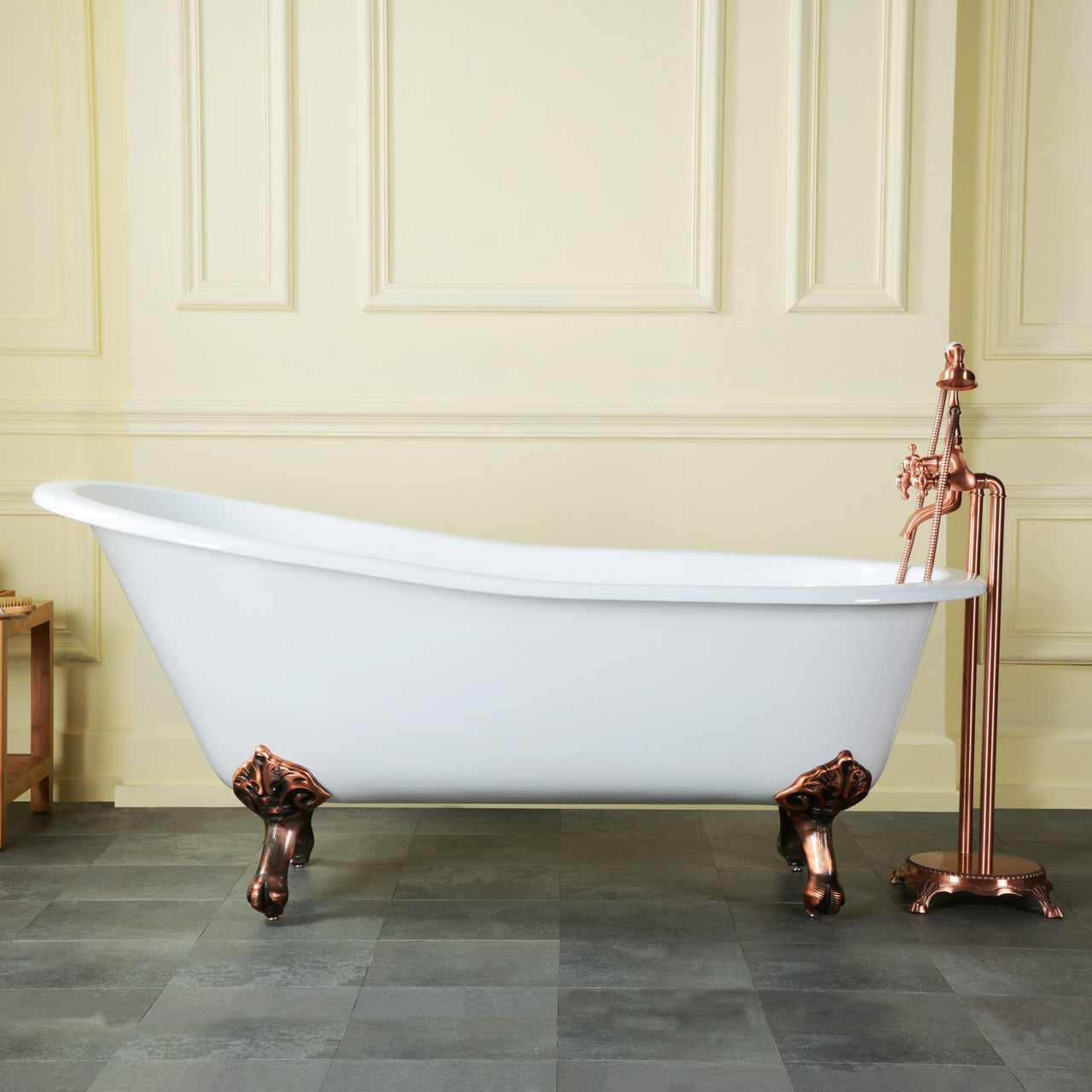 57-Inch Cast Iron Single Slipper Clawfoot Tub (No Faucet Drillings) - BNGBath