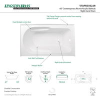 Thumbnail for Aqua Eden VTAP603022L Alcove Bathtub 60 x 30 x 22 - BNGBath