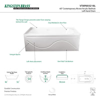 Thumbnail for Aqua Eden VTAP603216L Alcove BathTub 59-13/16 in. L x 32 in. W x 20-1/4 in. H - BNGBath