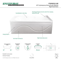 Thumbnail for Aqua Eden VTAP603216L Alcove BathTub 59-13/16 in. L x 32 in. W x 20-1/4 in. H - BNGBath