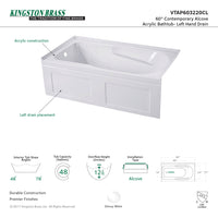 Thumbnail for Aqua Eden VTAP603220CL Alcove Bathtub 60 in. L x 32 in. W x 20-1/2 in. H - BNGBath