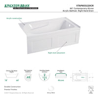 Thumbnail for Aqua Eden VTAP603220CL Alcove Bathtub 60 in. L x 32 in. W x 20-1/2 in. H - BNGBath