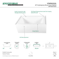 Thumbnail for Aqua Eden VTAP603222L Alcove Bath Tub (L)60