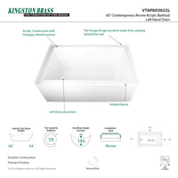 Thumbnail for Aqua Eden VTAP603622L Alcove Bathtub (L)60