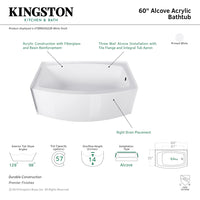 Thumbnail for Aqua Eden VTDR603022L Inflection Alcove Bathtub  (L)60