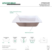 Thumbnail for 60 x 32-Inch Acrylic Rectangular Drop In Tub - BNGBath