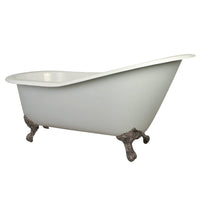 Thumbnail for Aqua Eden VCT7D653129B8 61-Inch Cast Iron Single Slipper Clawfoot Tub with 7-Inch Faucet Drillings, White/Brushed Nickel - BNGBath