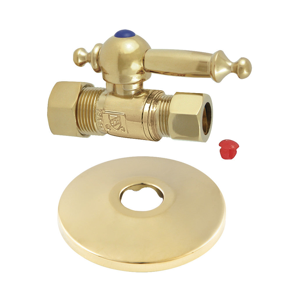 Kingston Brass CC44452TLK 5/8-Inch OD X 1/2-Inch OD Comp Quarter-Turn Straight Stop Valve with Flange, Polished Brass - BNGBath