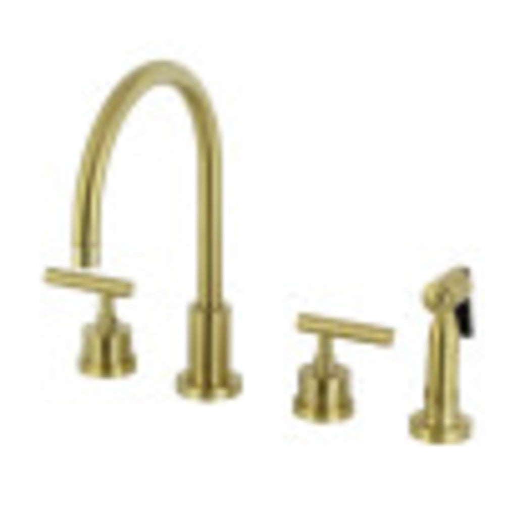 Kingston Brass KS8727CMLBS Manhattan 8-Inch Widespread Kitchen Faucet with Brass Sprayer, Brushed Brass - BNGBath