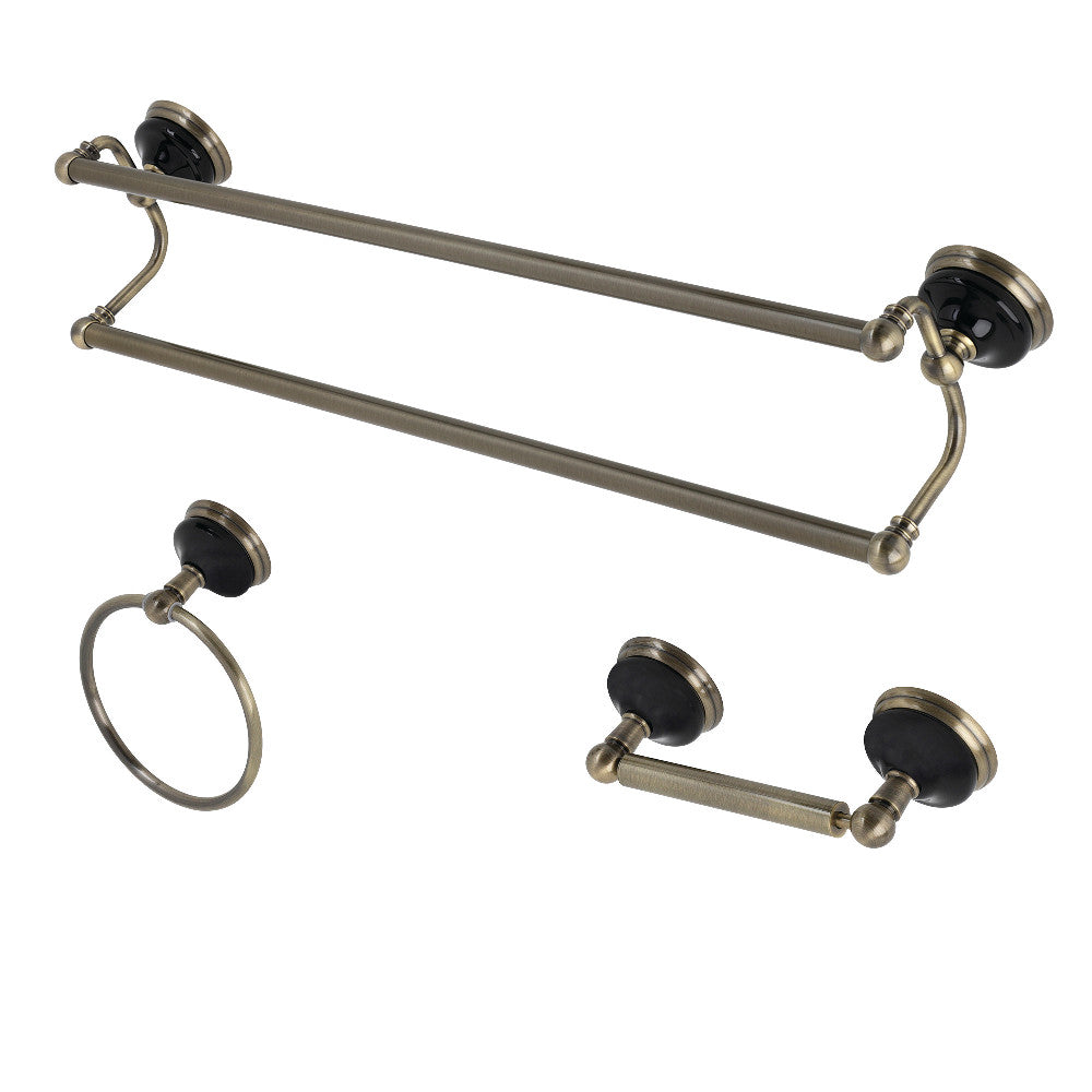 Kingston Brass BAK911348AB Water Onyx 3-Piece Bathroom Accessory Set, Antique Brass - BNGBath