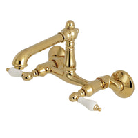 Thumbnail for Kingston Brass English Country 6-Inch Adjustable Center Wall Mount Kitchen Faucet, Polished Brass - BNGBath