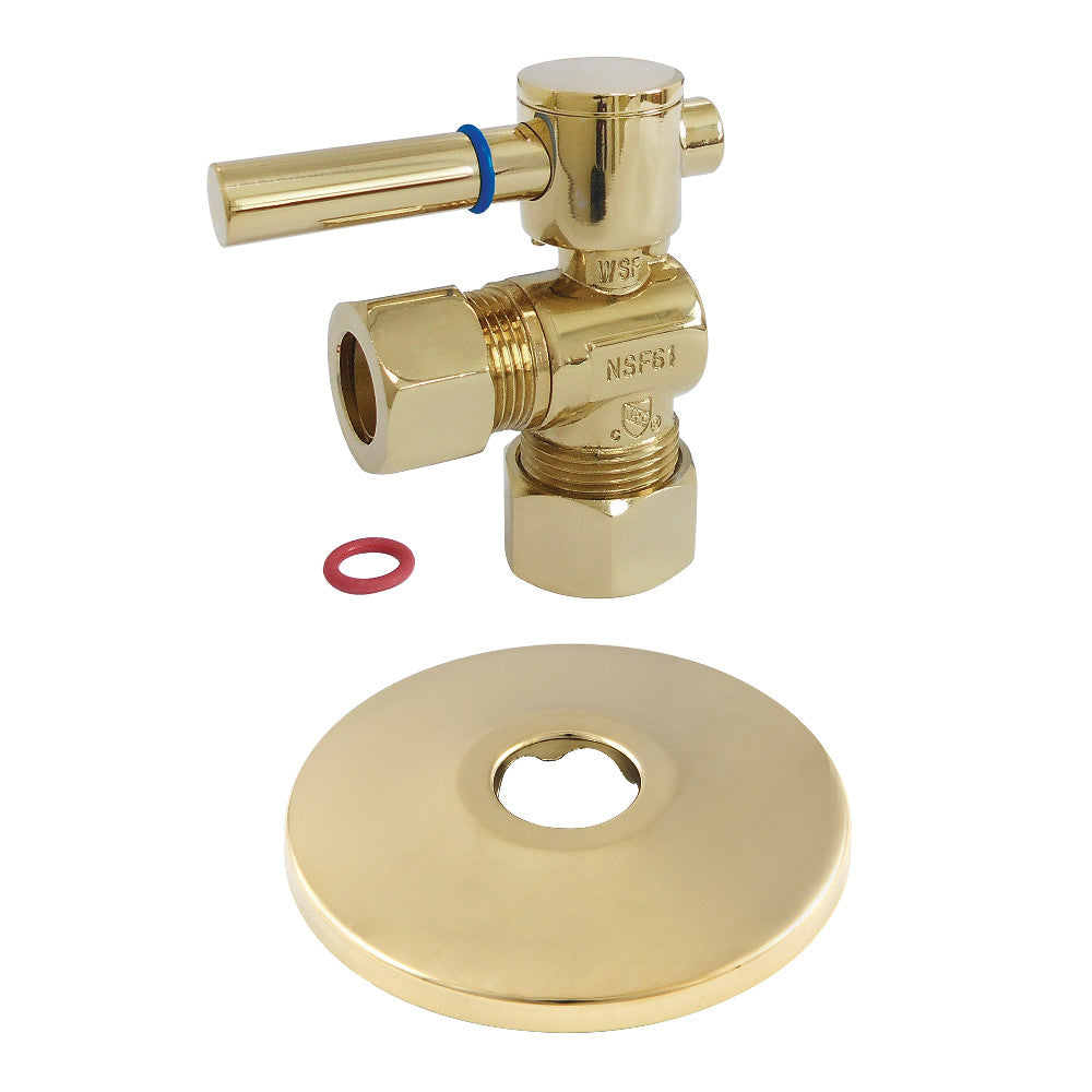 Kingston Brass CC54402DLK 5/8-Inch OD X 1/2-Inch OD Comp Quarter-Turn Angle Stop Valve with Flange, Polished Brass - BNGBath