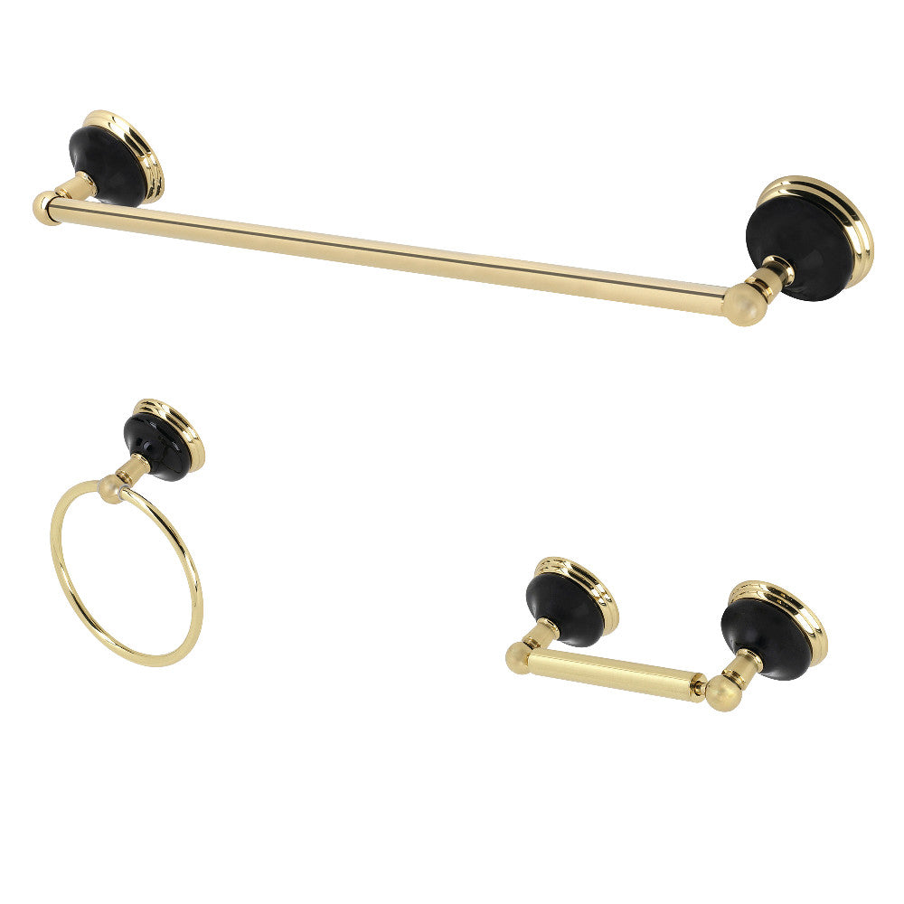 Kingston Brass BAK911248PB Water Onyx 3-Piece Bathroom Accessory Set, Polished Brass - BNGBath