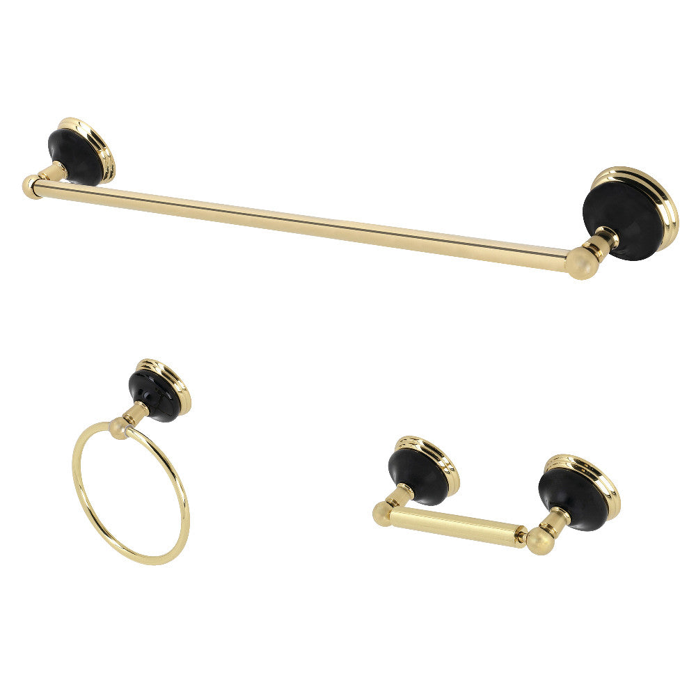 Kingston Brass BAK911148PB Water Onyx 3-Piece Bathroom Accessory Set, Polished Brass - BNGBath