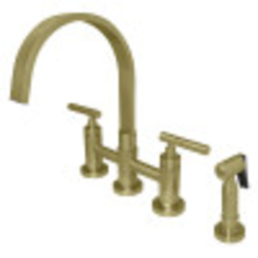 Kingston Brass KS8267CMLBS Manhattan 2-Handle Kitchen Faucet with Brass Side Sprayer, Brushed Brass - BNGBath