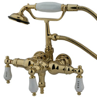 Thumbnail for Kingston Brass CC21T2 Vintage 3-3/8-Inch Wall Mount Tub Faucet with Hand Shower, Polished Brass - BNGBath