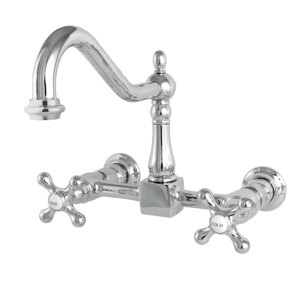 Kingston Brass KS1241AX Heritage Two-Handle Wall Mount Bridge Kitchen Faucet, Polished Chrome - BNGBath