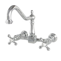 Thumbnail for Kingston Brass KS1241AX Heritage Two-Handle Wall Mount Bridge Kitchen Faucet, Polished Chrome - BNGBath