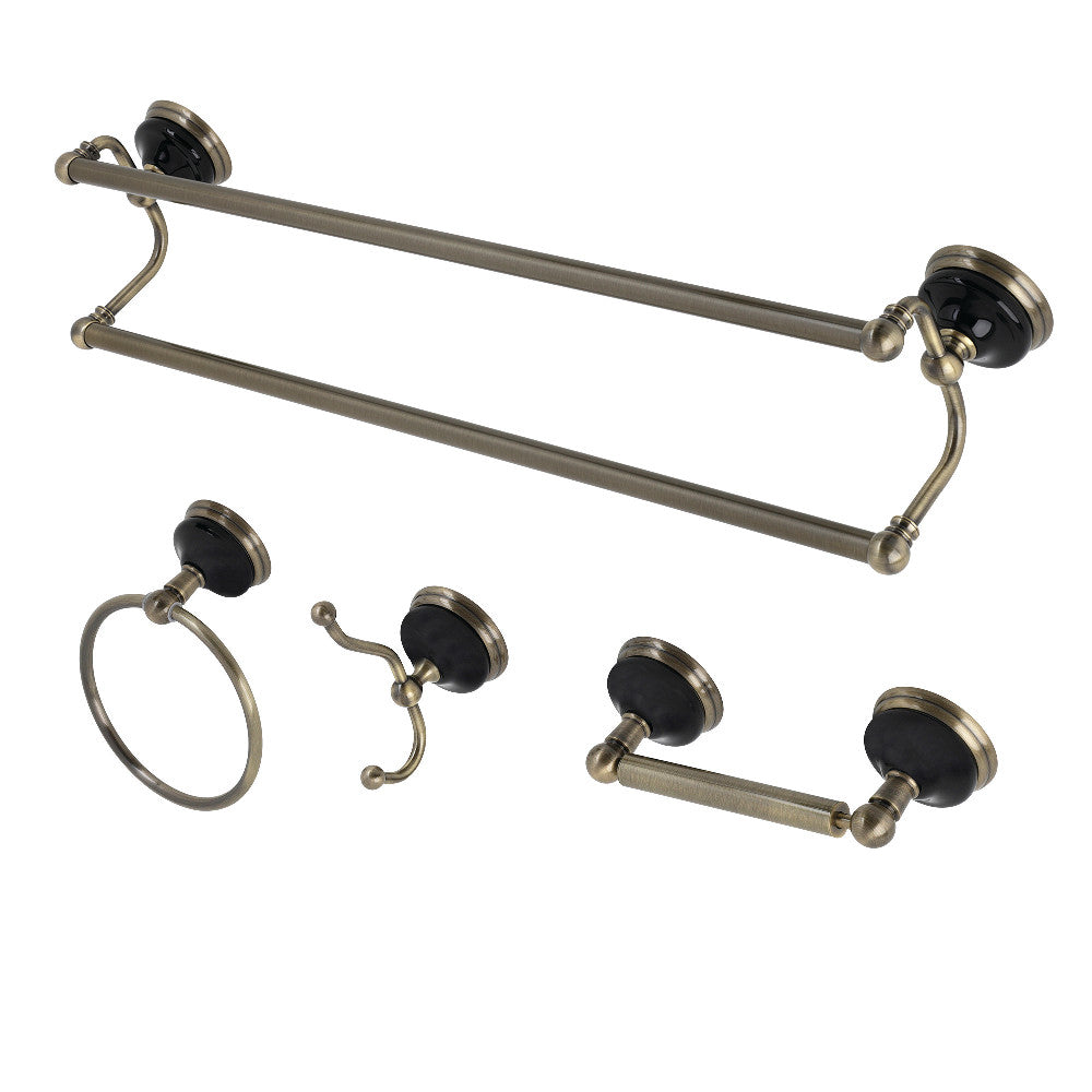 Kingston Brass BAK9113478AB Water Onyx 4-Piece Bathroom Accessory Set, Antique Brass - BNGBath