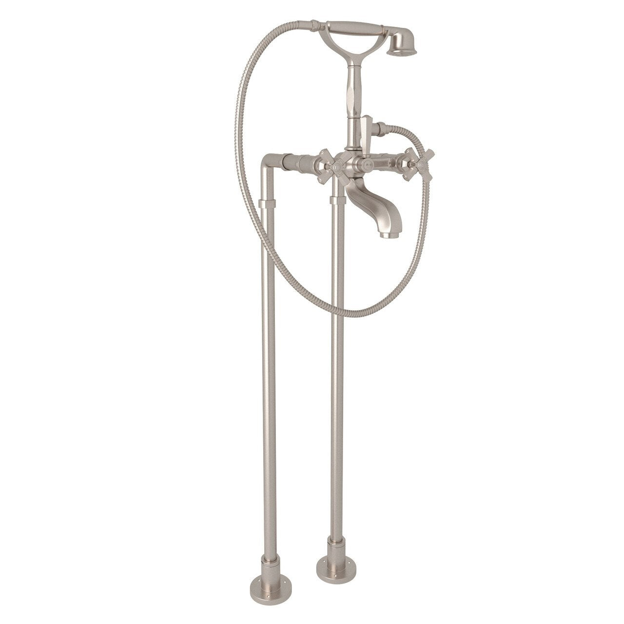 ROHL Palladian Exposed Floor Mount Tub Filler with Handshower and Floor Pillar Legs or Supply Unions - BNGBath