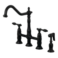 Thumbnail for Kingston Brass KS1270TALBS Tudor Bridge Kitchen Faucet with Brass Sprayer, Matte Black - BNGBath