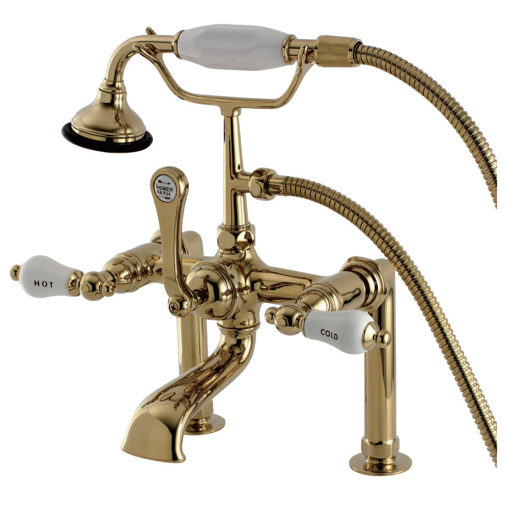 Kingston Brass AE107T2 Auqa Vintage Deck Mount Clawfoot Tub Faucet, Polished Brass - BNGBath