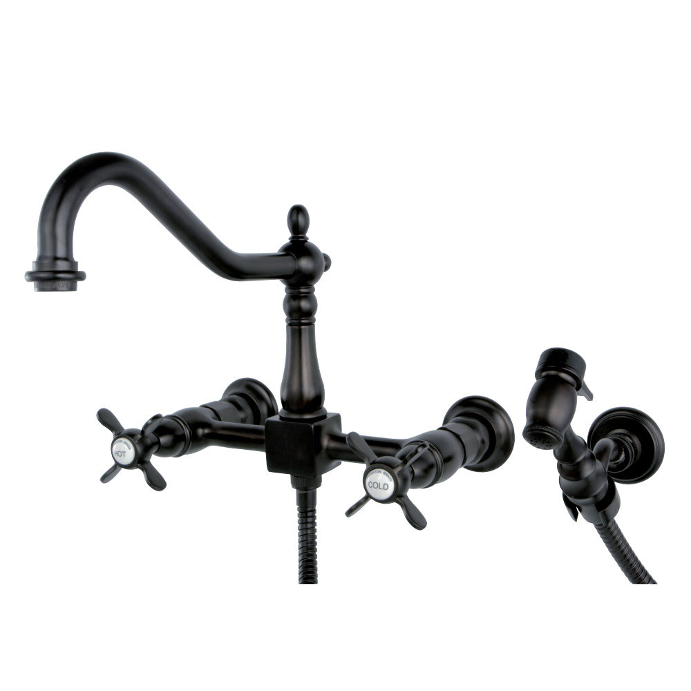 Kingston Brass KS1245BEXBS Essex Wall Mount Bridge Kitchen Faucet with Brass Sprayer, Oil Rubbed Bronze - BNGBath