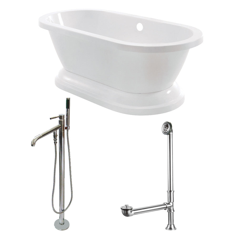 67-Inch Acrylic Double Ended Pedestal Tub Combo with Faucet and Supply Lines - BNGBath