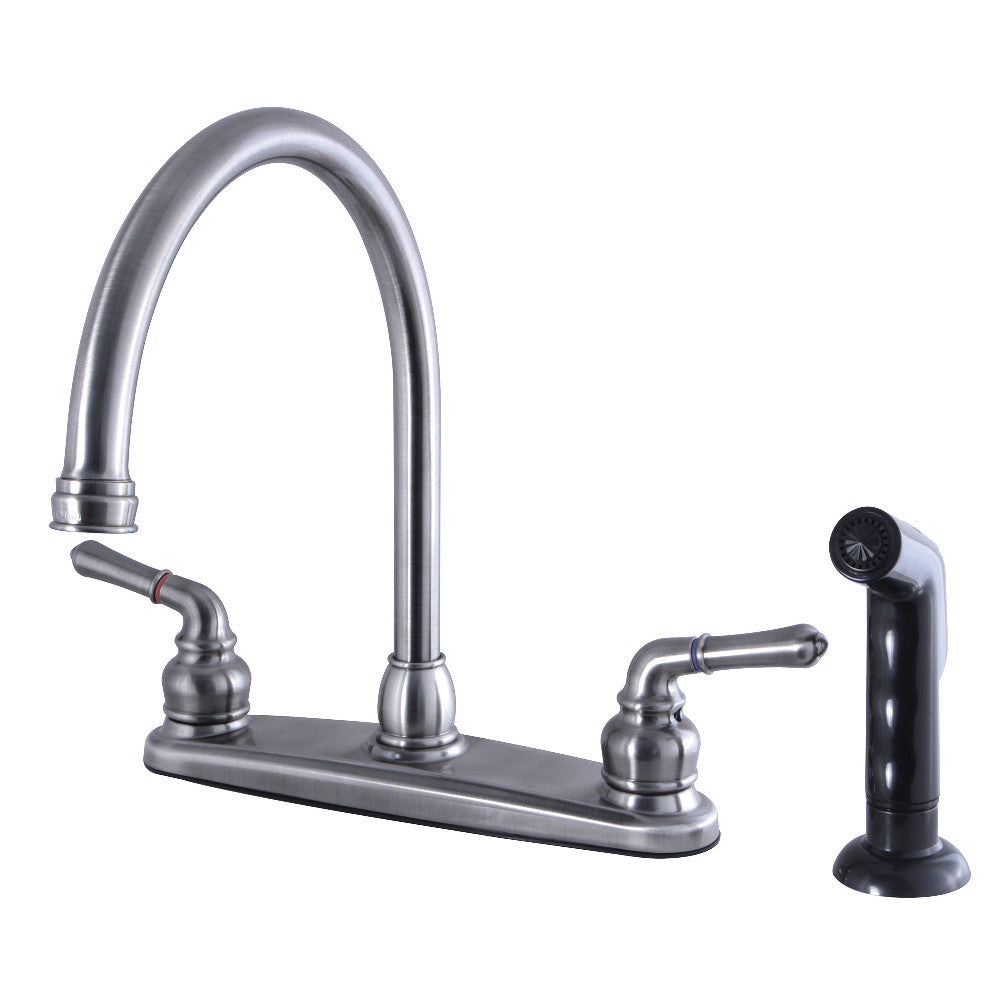 Kingston Brass FB794SP Magellan 8-Inch Centerset Kitchen Faucet with Sprayer, Black Stainless - BNGBath