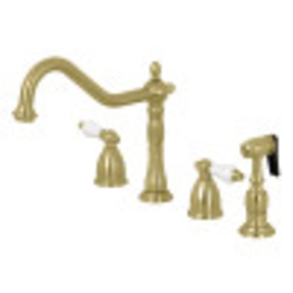 Kingston Brass KB1797PLBS 8-Inch Widespread Kitchen Faucet with Brass Sprayer, Brushed Brass - BNGBath