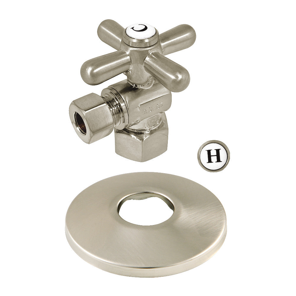 Kingston Brass CC43108XK 1/2-Inch FIP X 3/8-Inch OD Comp Quarter-Turn Angle Stop Valve with Flange, Brushed Nickel - BNGBath