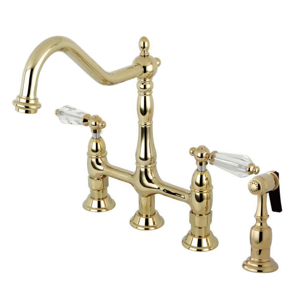 Kingston Brass KS1272WLLBS Wilshire Bridge Kitchen Faucet with Brass Sprayer, Polished Brass - BNGBath