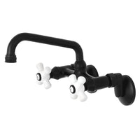 Thumbnail for Kingston Brass KS613MB Kingston Two Handle Wall Mount Bathroom Faucet, Matte Black - BNGBath