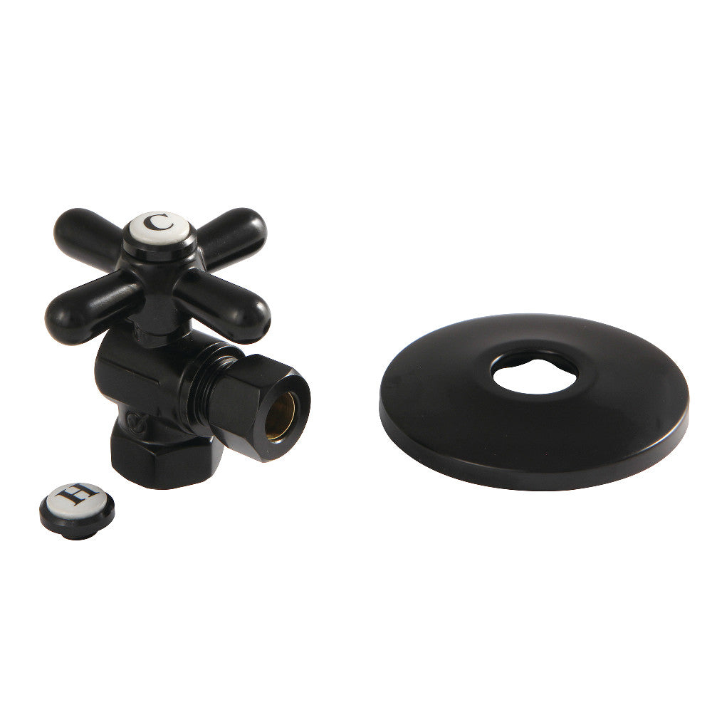 Kingston Brass CC33100XK 3/8" IPS X 3/8" OD Comp Quarter-Turn Angle Stop Valve with Flange, Matte Black - BNGBath