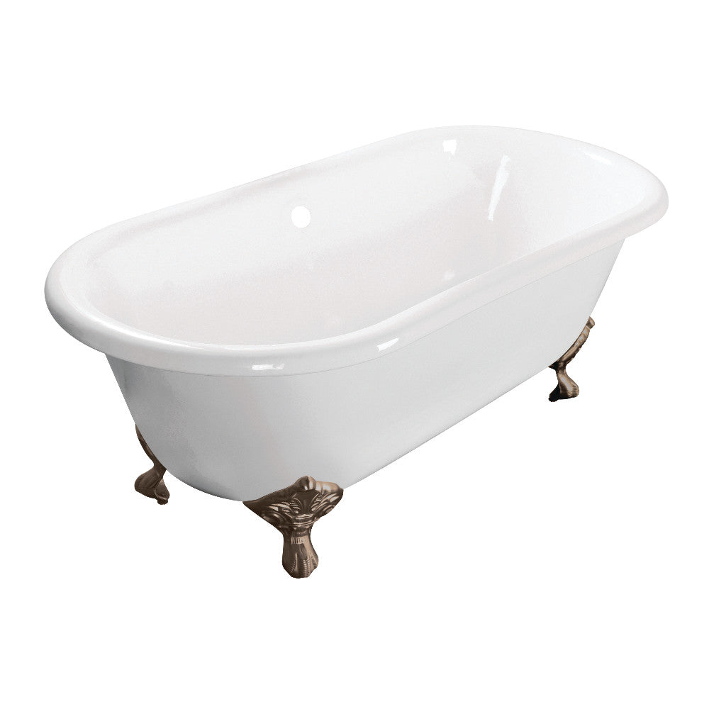 Aqua Eden VCTND603017NB8 60-Inch Cast Iron Double Ended Clawfoot Tub (No Faucet Drillings), White/Brushed Nickel - BNGBath