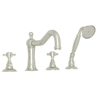 Thumbnail for ROHL Acqui 4-Hole Deck Mount Column Spout Tub Filler with Handshower - BNGBath