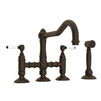 Thumbnail for ROHL Acqui Deck Mount Column Spout 3 Leg Bridge Kitchen Faucet with Sidespray - BNGBath