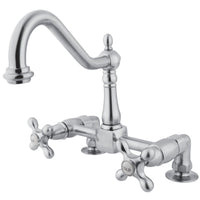 Thumbnail for Kingston Brass KS1141AX Heritage Two-Handle Bridge Kitchen Faucet, Polished Chrome - BNGBath