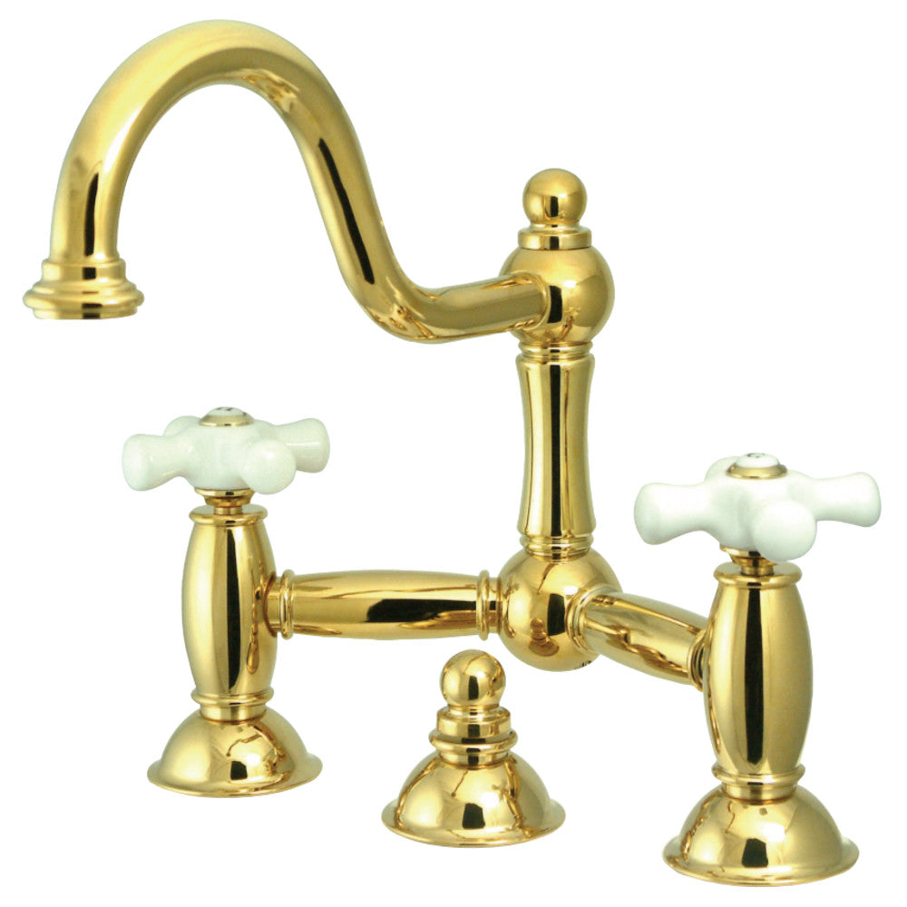 Kingston Brass KS3912PX Restoration Bathroom Bridge Faucet, Polished Brass - BNGBath