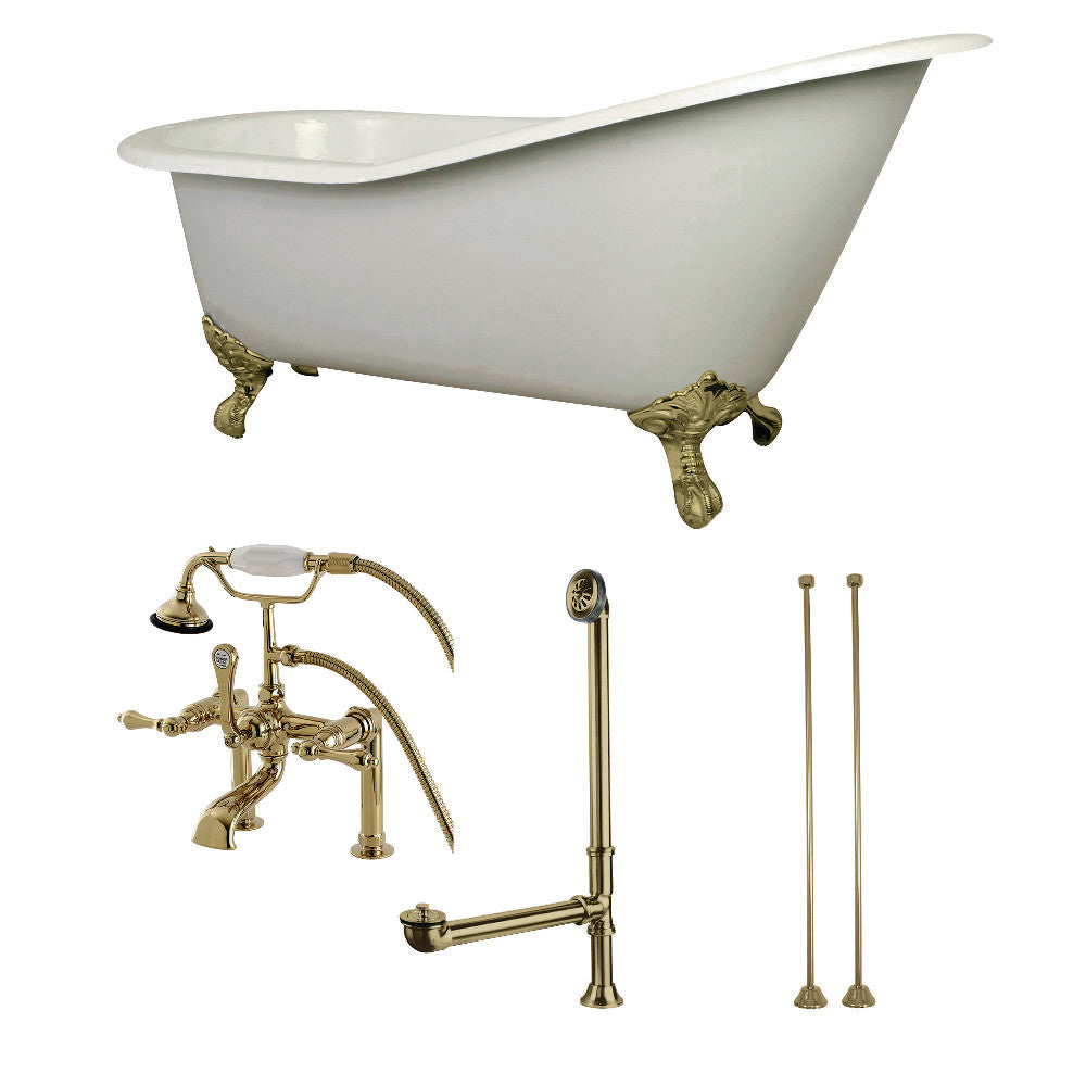 62-Inch Cast Iron Single Slipper Clawfoot Tub Combo W/ Faucet and Supply Lines - BNGBath