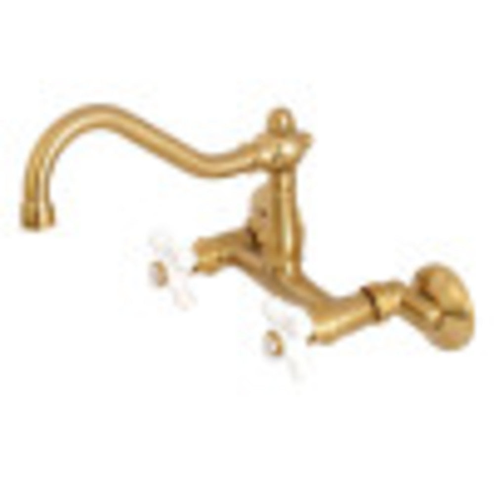 Kingston Brass KS3227PX Vintage 6" Adjustable Center Wall Mount Kitchen Faucet, Brushed Brass - BNGBath