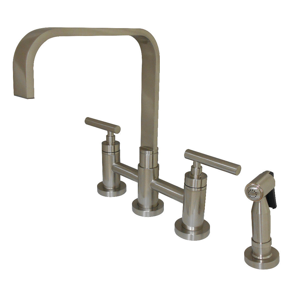 Kingston Brass KS8258CMLBS Manhattan 2-Handle Kitchen Faucet with Brass Side Sprayer, Brushed Nickel - BNGBath