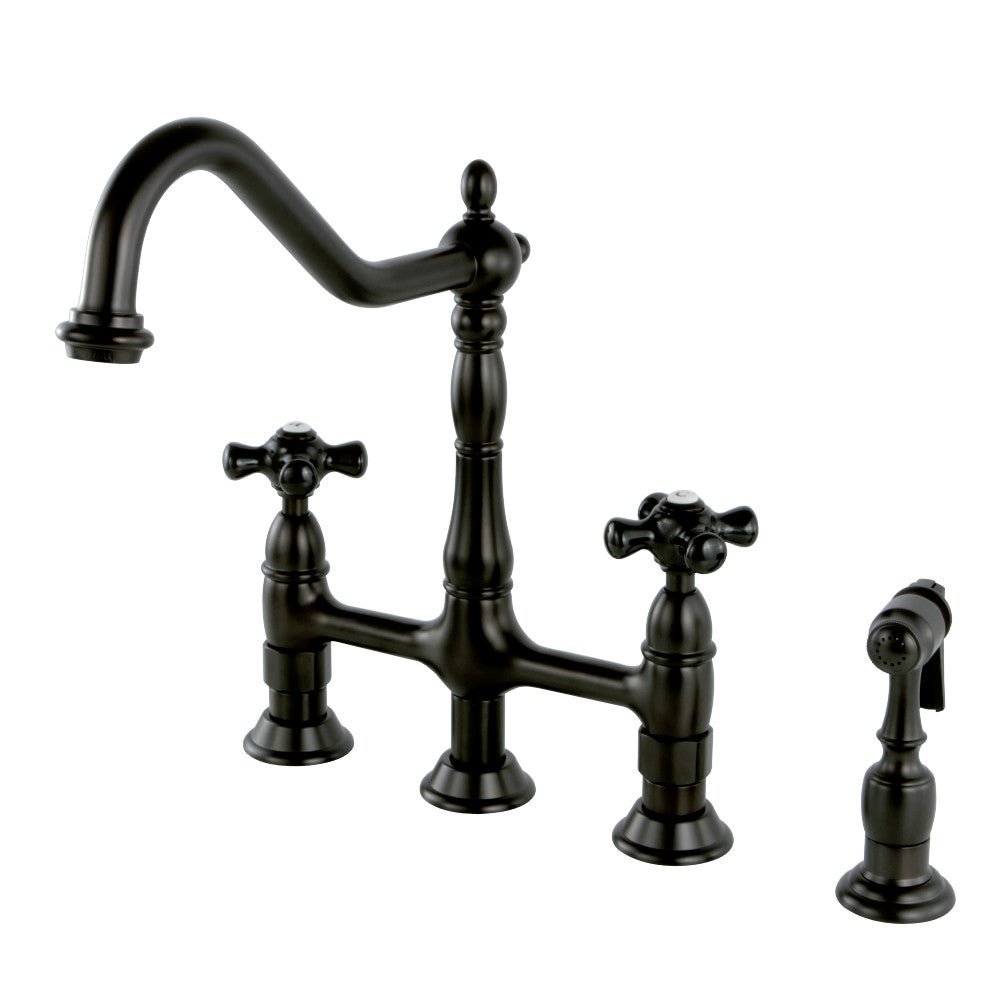 Kingston Brass KS1275PKXBS Duchess Bridge Kitchen Faucet with Brass Sprayer, Oil Rubbed Bronze - BNGBath