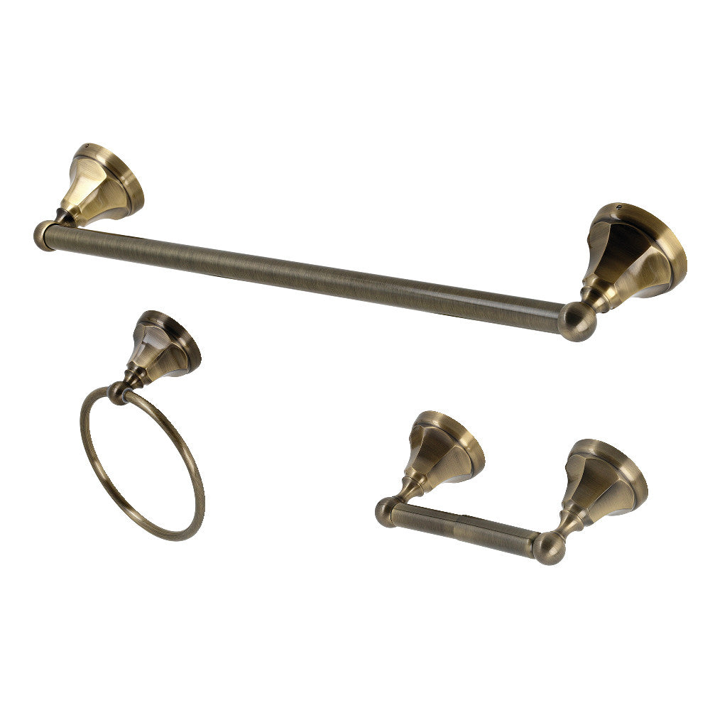 Kingston Brass BAK4181248AB Metropolitan 3-Piece Towel Bar Accessory Set, Antique Brass - BNGBath