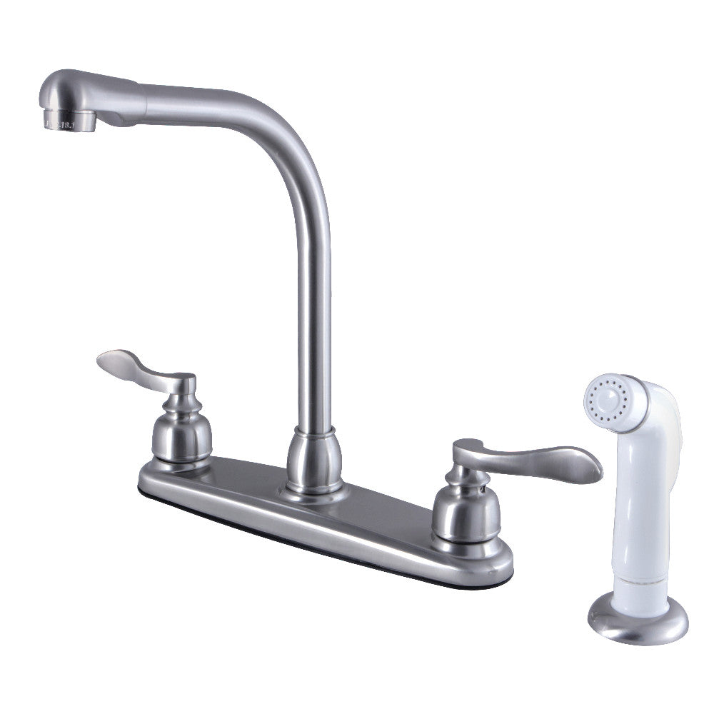 Kingston Brass FB718NFL NuWave French 8-Inch Centerset Kitchen Faucet with Sprayer, Brushed Nickel - BNGBath