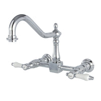 Thumbnail for Kingston Brass KS1241BPL Bel-Air Wall Mount Bridge Kitchen Faucet, Polished Chrome - BNGBath