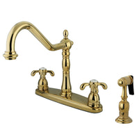 Thumbnail for Kingston Brass KB1752TXBS French Country Centerset Kitchen Faucet, Polished Brass - BNGBath