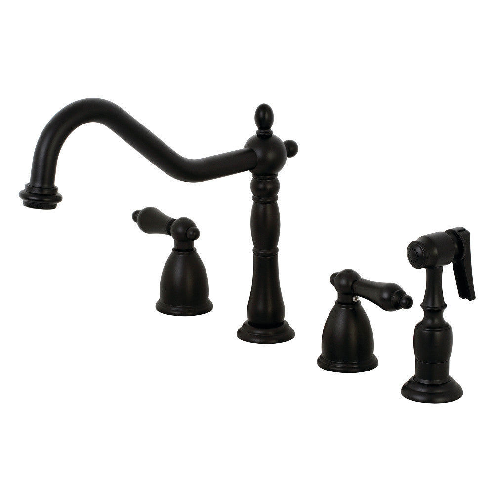 Kingston Brass KB1790ALBS 8-Inch Widespread Kitchen Faucet with Brass Sprayer, Matte Black - BNGBath