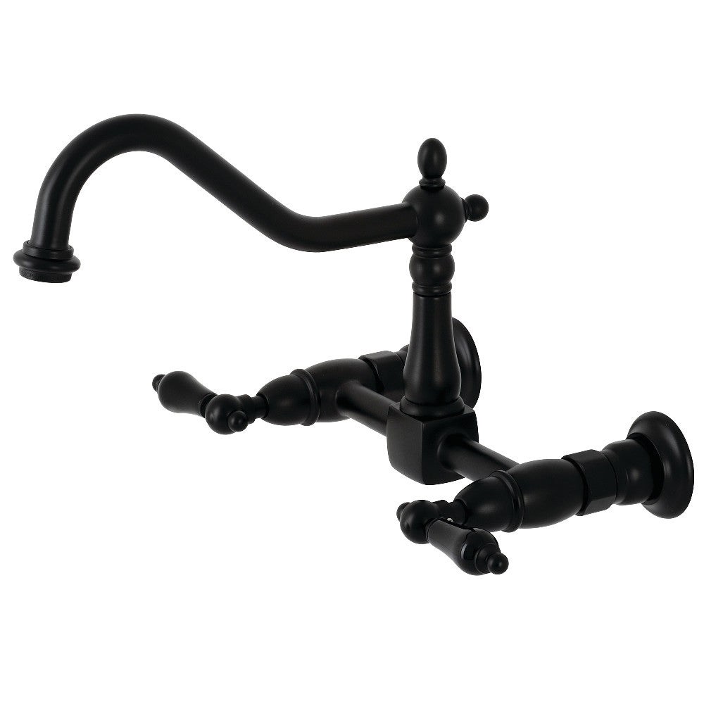 Kingston Brass KS1240PKL Duchess Two-Handle Wall Mount Bridge Kitchen Faucet, Matte Black - BNGBath